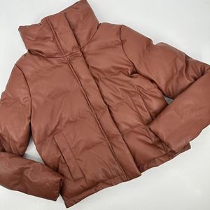 Abercrombie & Fitch Faux Leather Puffer Jacket Brown Size S